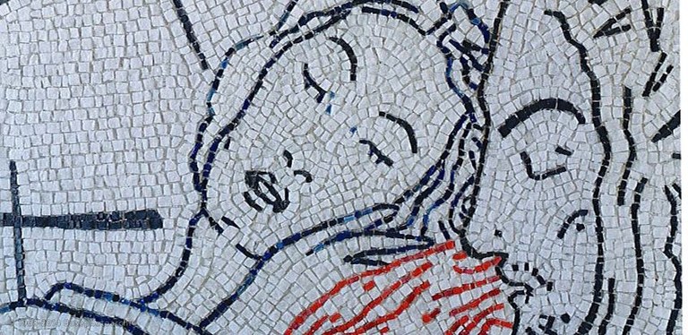 Galliani, mosaico, 100x100 cm, realizzato per il progetto di arte pubblica di Tornareccio (Chieti)