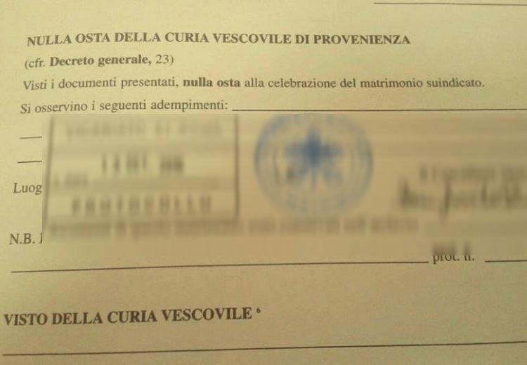 Comunicazione dell'Ufficio Matrimoni sulla validità dei nulla osta
