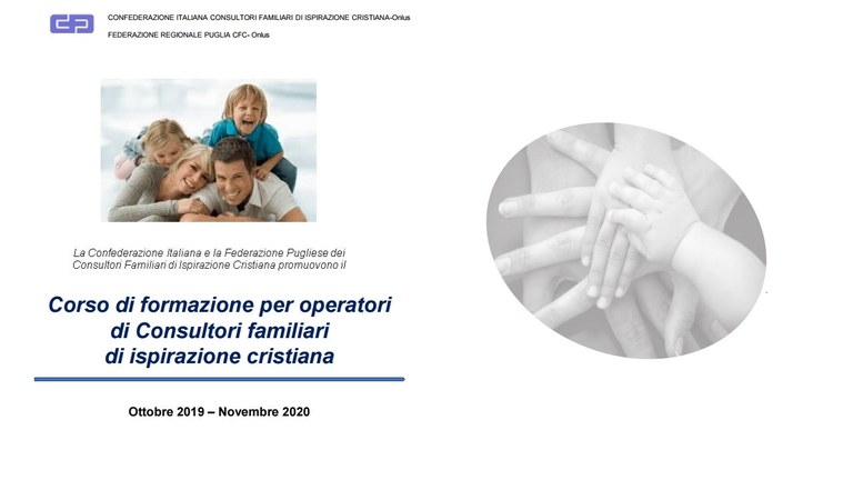 Corso di formazione per operatori di Consultori familiari di ispirazione cristiana