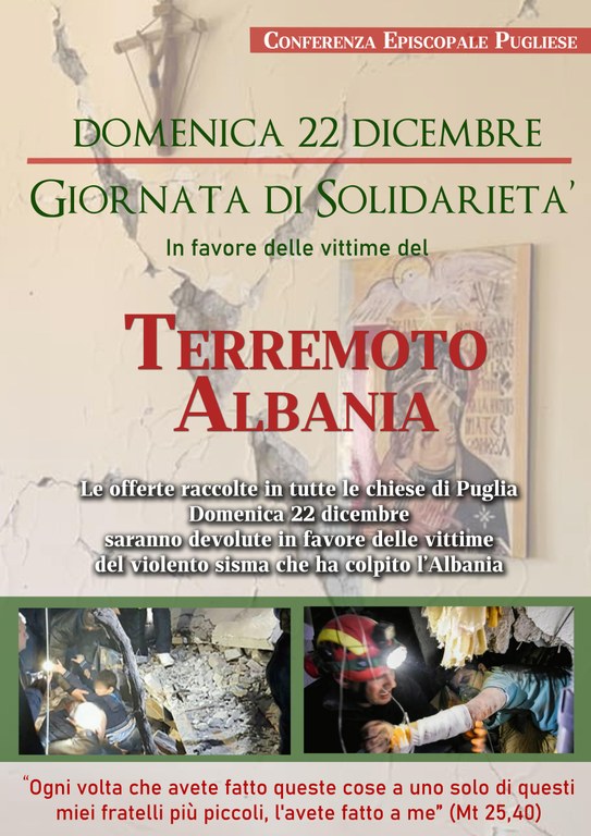 Giornata straordinaria di colletta in favore delle persone colpite dal terremoto in Albania