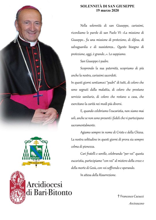 Differenza Tra Arcivescovo E Vescovo Messaggio dell'Arcivescovo ai Presbiteri e ai Fedeli tutti della
