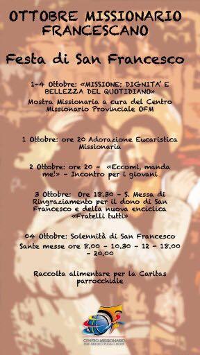 Ottobre Missionario Francescano - Festa di San Francesco