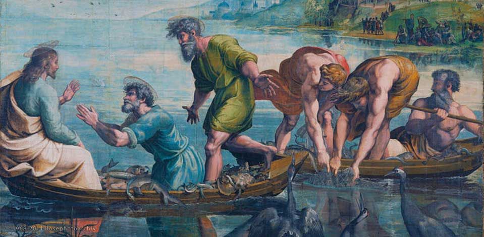 Raffaello Sanzio, La pesca miracolosa, 1515-1519, cartone dipinto, Victoria and Albert Museum, Londra.