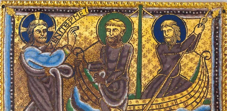 Chiamata di Pietro e Andrea, Champlevé su rame dorato, 1160–80 circa, Metropolitan Museum, New York