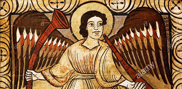 Angelo, pannello del soffitto dipinto, Chiesa di san Martino, Zillis (svizzera),1109-1114