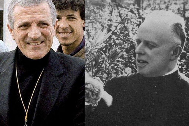 Don Tonino Bello (a sinistra). Don Primo Mazzolari
